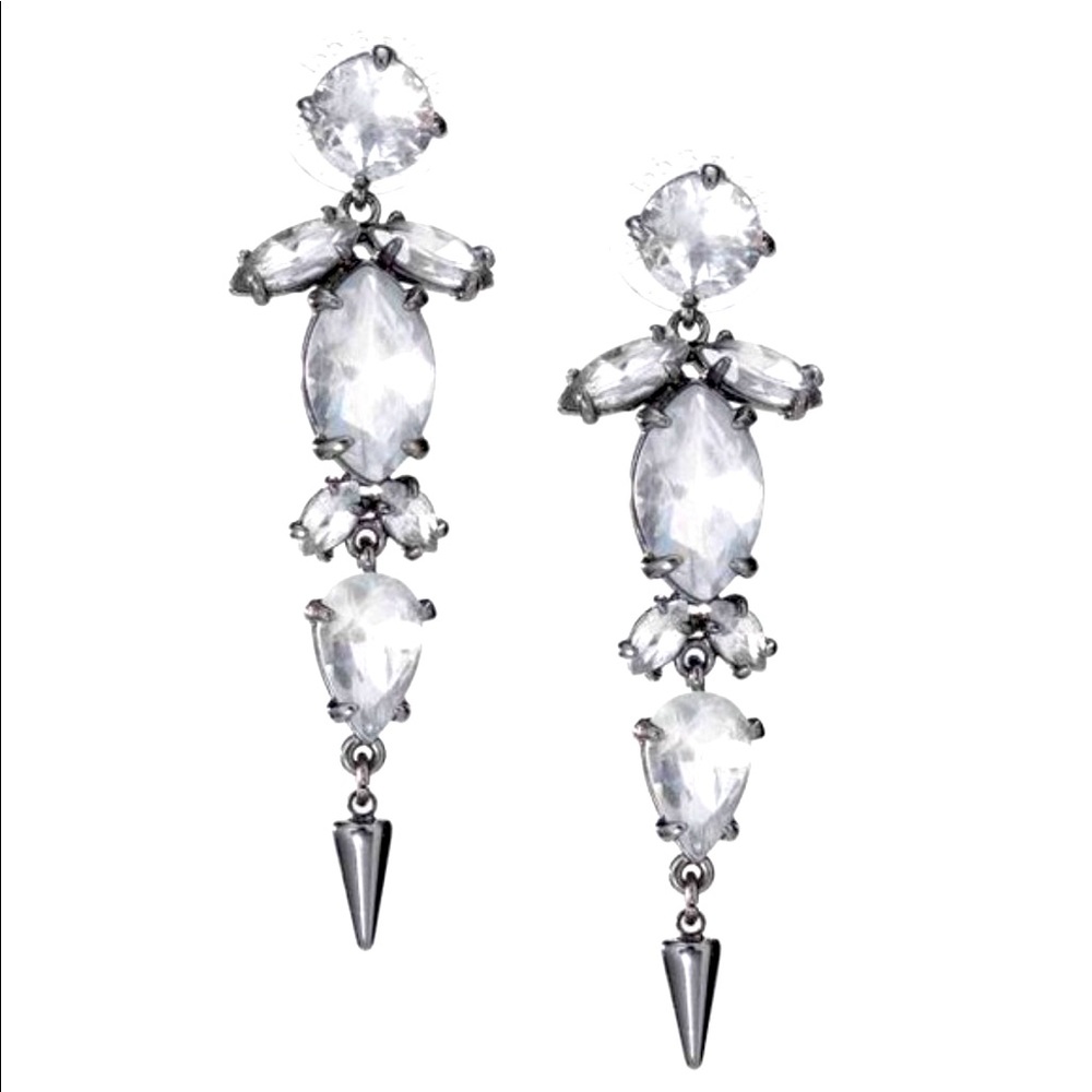 :: S&D Retired Hematite+Crystal Drop Earrings - Picture 2 of 6
